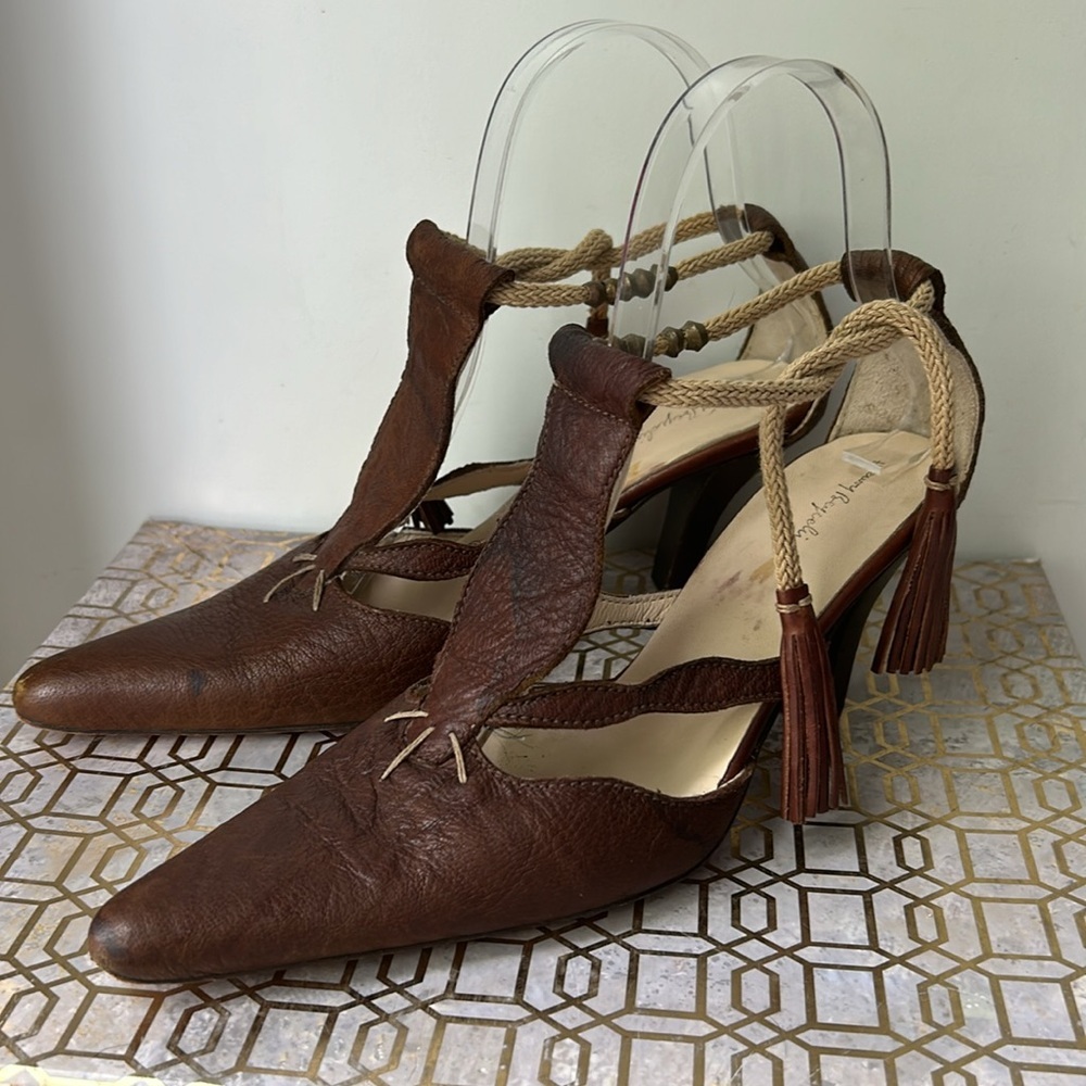 Henry Beguelin Leather Pointed Toe Rope & Tassel Heels Women's size 36.5/6.5 - Picture 3 of 9